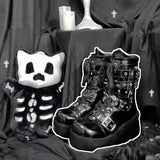 Metal Chain Patent Leather Ankle Boots - Chunky Platform Gothic Boots Strap from Kawaii Stop