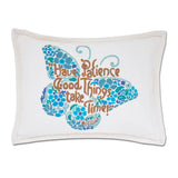 Patience Butterfly Love Letters Hand-Embroidered Pillow - Available in Pink or Blue by CatStudio from Quirks!
