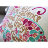 Patience Butterfly Love Letters Hand-Embroidered Pillow - Available in Pink or Blue by CatStudio from Quirks!