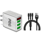 PBG 3 port LED Display Wall Charger and 3 in 1 Cable Bundle Black from PremiumBrandGoods