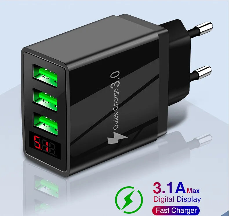 PBG 3 port LED Display Wall Charger and 3 in 1 Cable Bundle Pink from PremiumBrandGoods