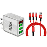 PBG 3 port LED Display Wall Charger and 3 in 1 Cable Bundle Red from PremiumBrandGoods