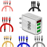 PBG 3 port LED Display Wall Charger and 3 in 1 Cable Bundle Silver from PremiumBrandGoods