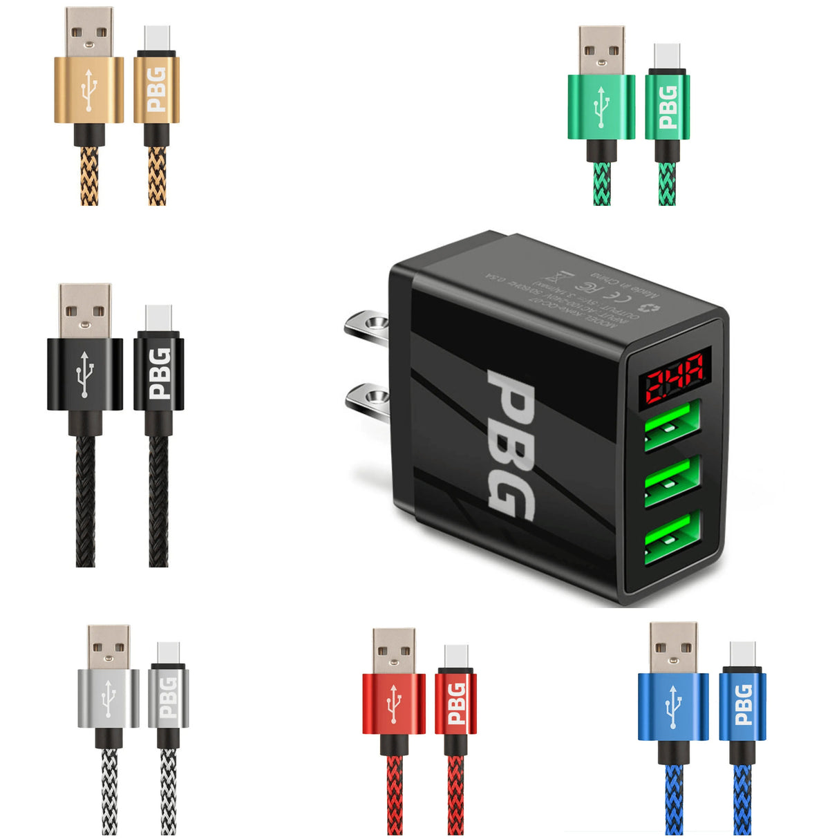 PBG 3 port LED Display Wall Charger and XL10FT Charger Compatible for Iphone Cable Bundle from PremiumBrandGoods