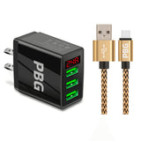 PBG 3 port LED Display Wall Charger and XL10FT Charger Compatible for Iphone Cable Bundle from PremiumBrandGoods