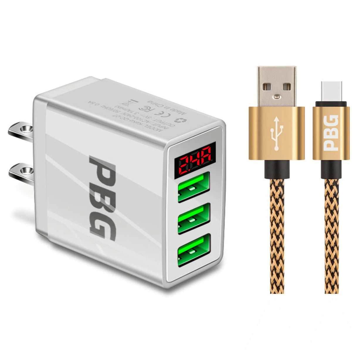 PBG 3 port LED Display Wall Charger and XL10FT Charger Compatible for Iphone Cable Bundle from PremiumBrandGoods