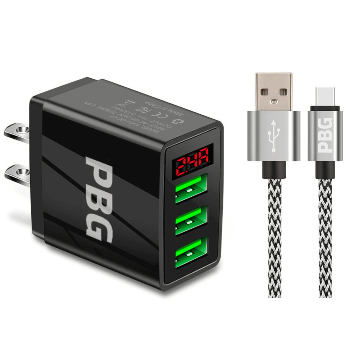 PBG 3 port LED Display Wall Charger and XL10FT Charger Compatible for Iphone Cable Bundle from PremiumBrandGoods