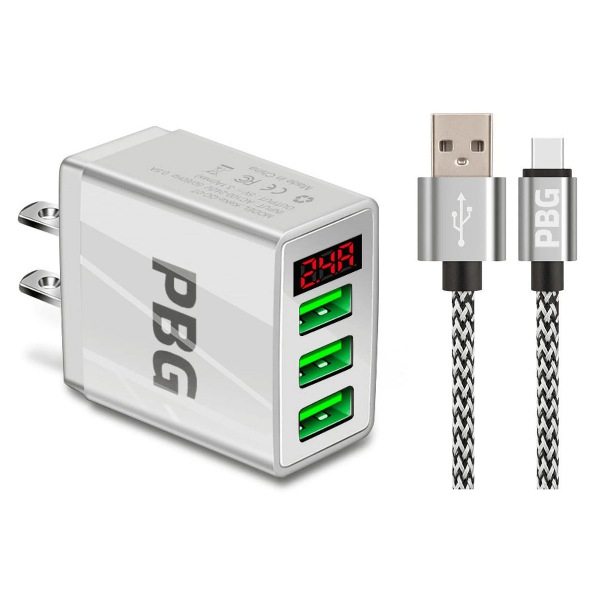 PBG 3 port LED Display Wall Charger and XL10FT Charger Compatible for Iphone Cable Bundle from PremiumBrandGoods