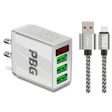 PBG 3 port LED Display Wall Charger and XL10FT Charger Compatible for Iphone Cable Bundle from PremiumBrandGoods
