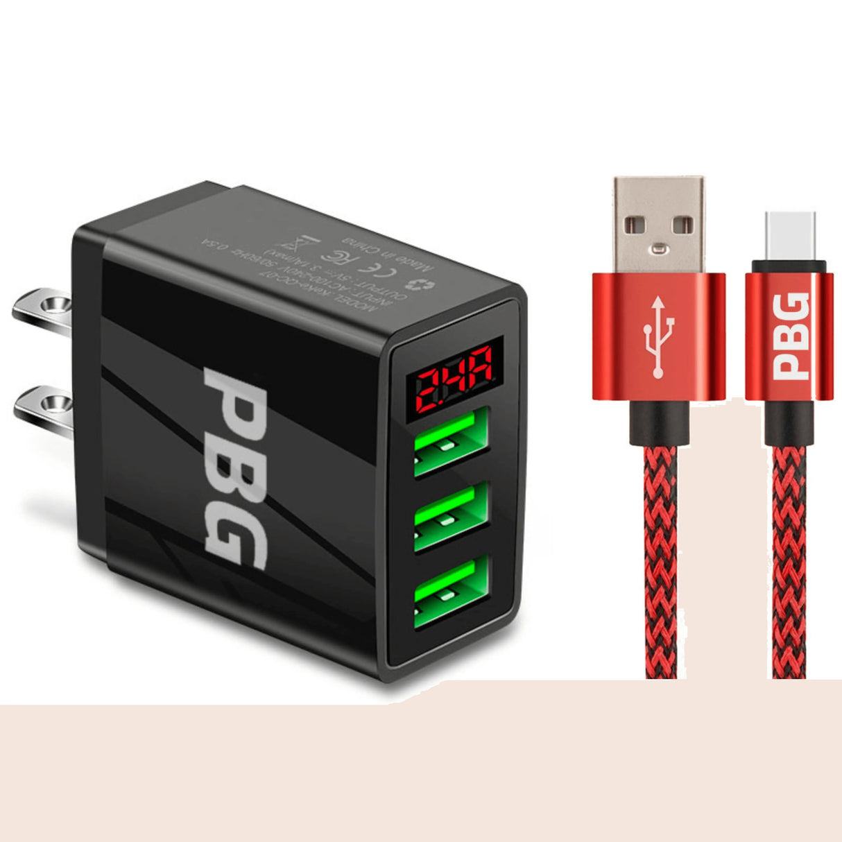PBG 3 port LED Display Wall Charger and XL10FT Charger Compatible for Iphone Cable Bundle from PremiumBrandGoods
