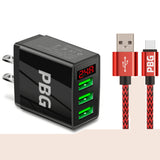 PBG 3 port LED Display Wall Charger and XL10FT Charger Compatible for Iphone Cable Bundle from PremiumBrandGoods
