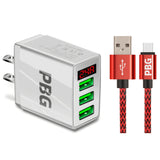 PBG 3 port LED Display Wall Charger and XL10FT Charger Compatible for Iphone Cable Bundle from PremiumBrandGoods
