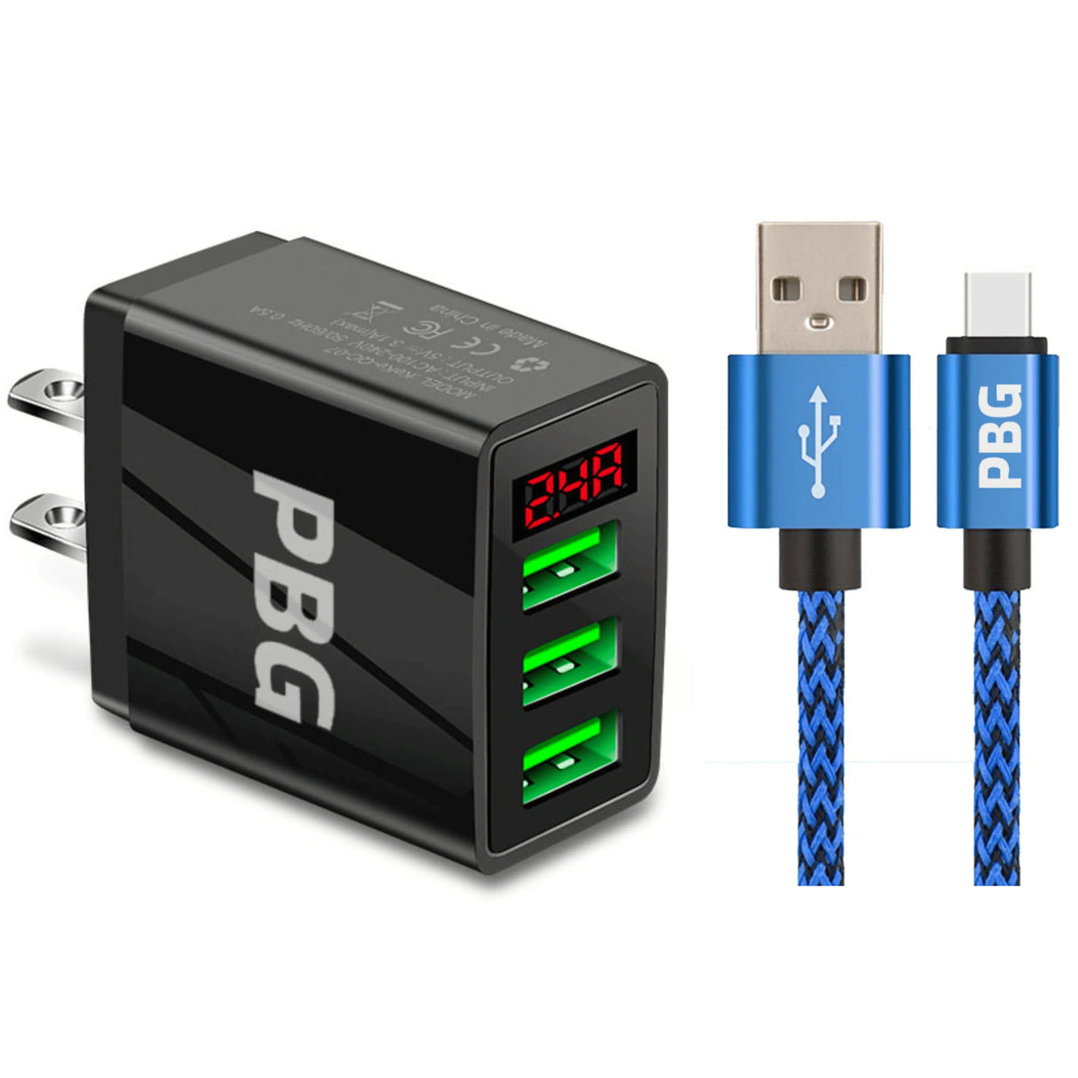 PBG 3 port LED Display Wall Charger and XL10FT Charger Compatible for Iphone Cable Bundle from PremiumBrandGoods