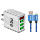 PBG 3 port LED Display Wall Charger and XL10FT Charger Compatible for Iphone Cable Bundle from PremiumBrandGoods