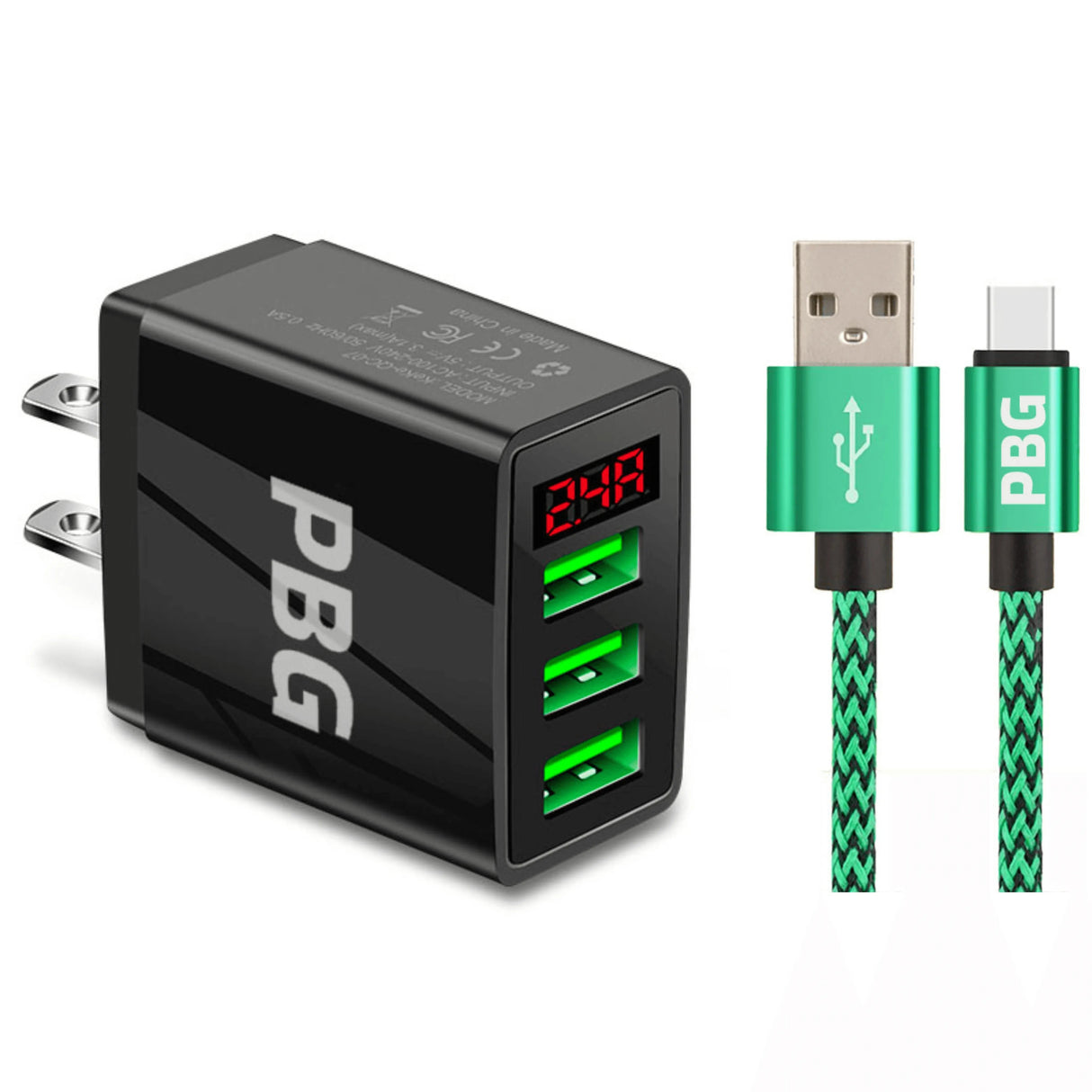 PBG 3 port LED Display Wall Charger and XL10FT Charger Compatible for Iphone Cable Bundle from PremiumBrandGoods