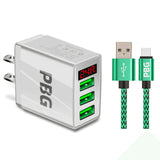 PBG 3 port LED Display Wall Charger and XL10FT Charger Compatible for Iphone Cable Bundle from PremiumBrandGoods