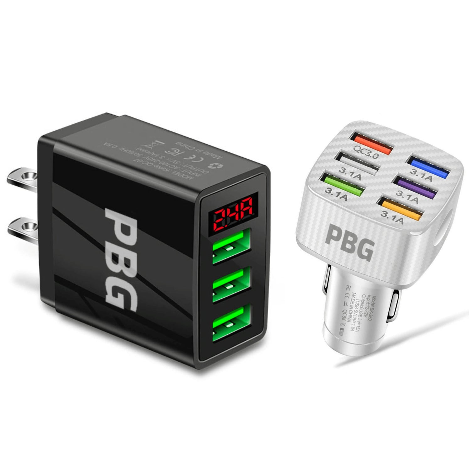 PBG 3 Port LED Voltage Wall Charger and 6 Port Car Charger from PremiumBrandGoods