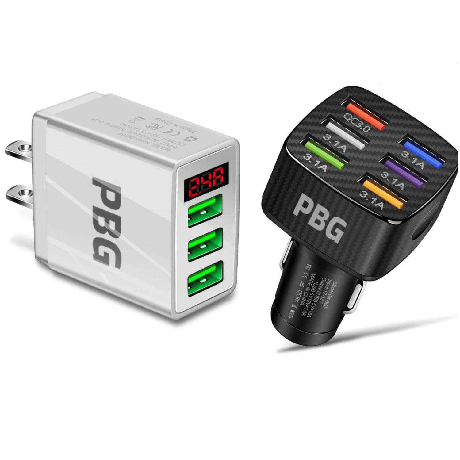 PBG 3 Port LED Voltage Wall Charger and 6 Port Car Charger from PremiumBrandGoods