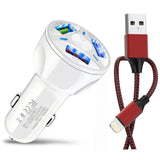 PBG 3 Port White USB Fast LED Car Charger and Charger Compatible for Iphone USB Cable Combo from PremiumBrandGoods