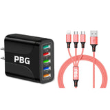 PBG Black 5-Port LED Wall Charger & QC 3-in-1 Nylon Braided Fast Charging Cable from PremiumBrandGoods