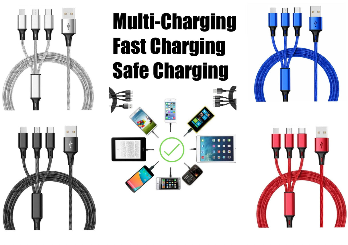 PBG Black 5-Port LED Wall Charger & QC 3-in-1 Nylon Braided Fast Charging Cable from PremiumBrandGoods