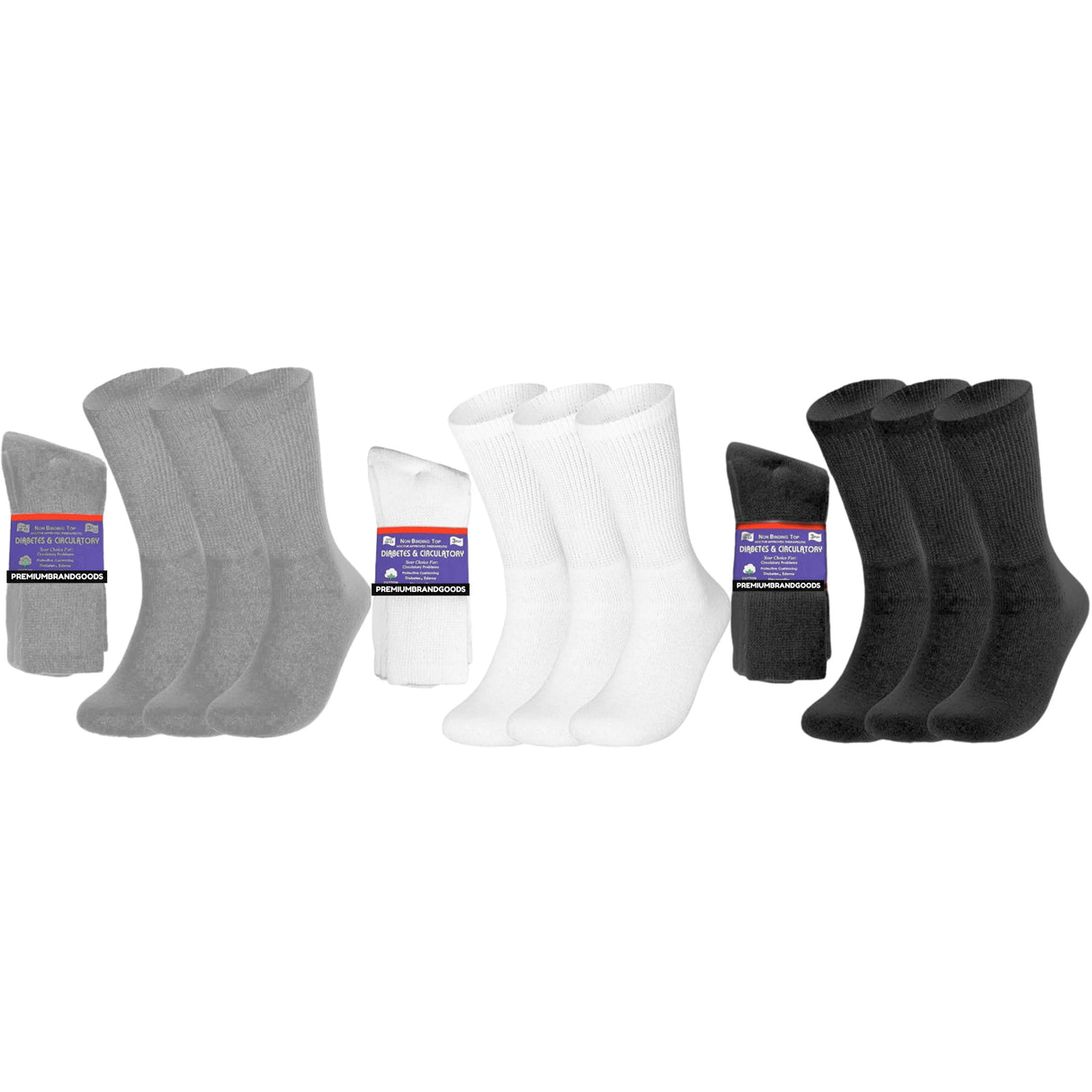 PBG 6 Pairs Physician-Approved Diabetic Compression Non Binding Socks for Men & Women, Multi-Color, 3 Sizes from PremiumBrandGoods