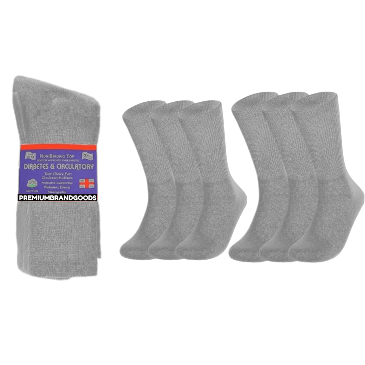 PBG 6 Pairs Physician-Approved Diabetic Compression Non Binding Socks for Men & Women, Multi-Color, 3 Sizes from PremiumBrandGoods