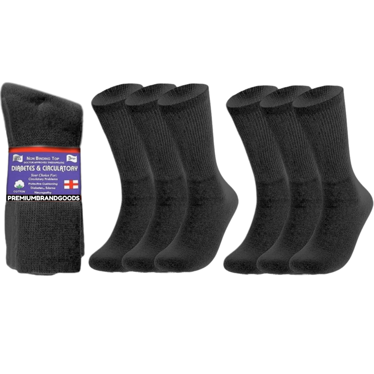 PBG 6 Pairs Physician-Approved Diabetic Compression Non Binding Socks for Men & Women, Multi-Color, 3 Sizes from PremiumBrandGoods