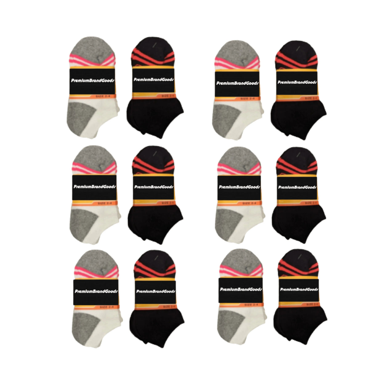PBG Children Cotton Blend Low Cut Socks, 2-4 Size, Black & White, Seamless, 6 or 12 Pack from PremiumBrandGoods