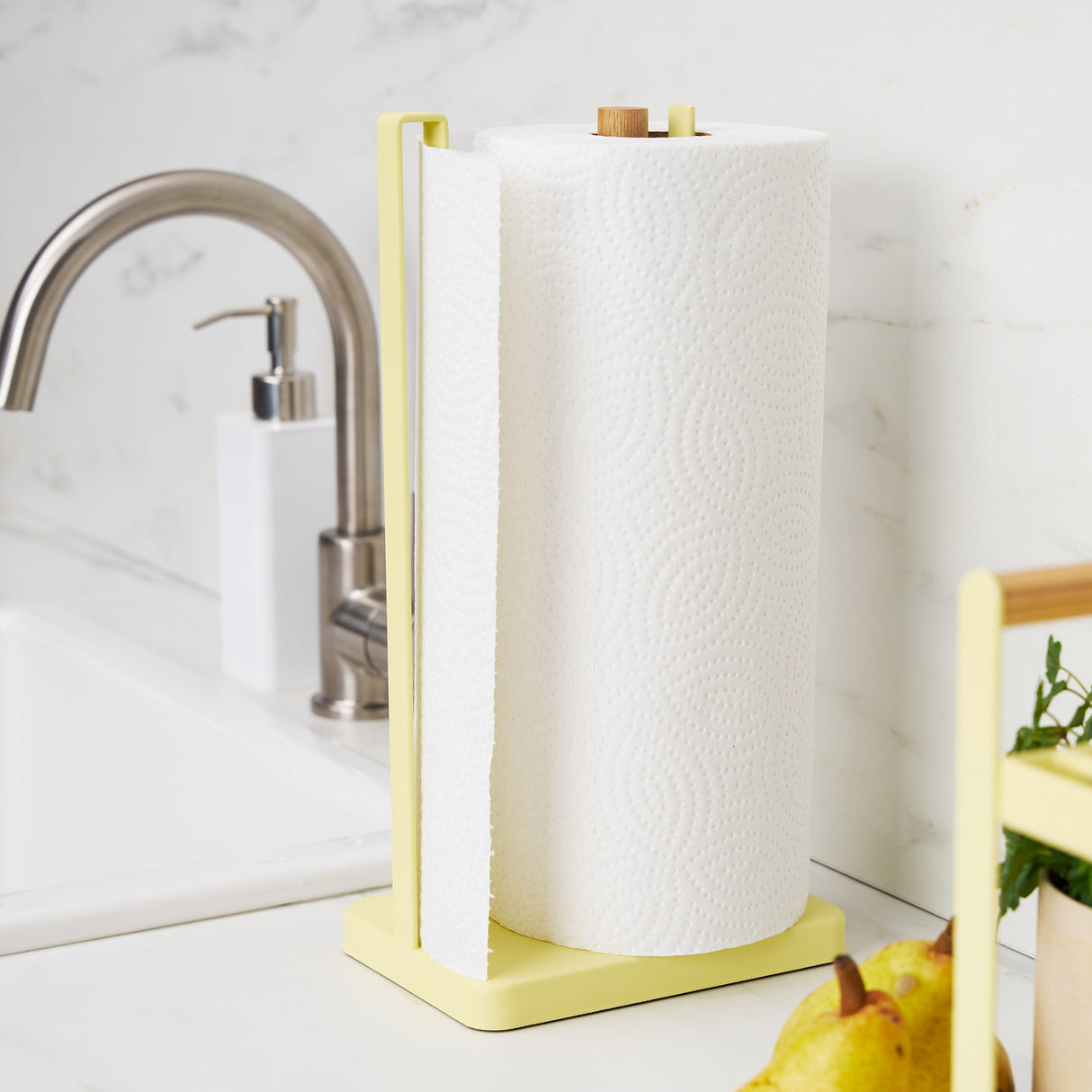 Paper Towel Holder - Steel + Wood - Yellow Pear from Yamazaki Home
