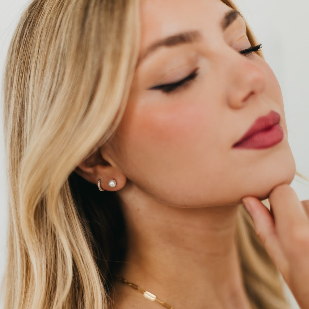 Hailey Huggie Pearl Earrings WATERPROOF from Pretty Simple