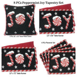 DaDa Bedding Set of 8 Pieces Peppermint Joy Holiday Table Tapestry - 4 Placemats, 2 Table Runners, 2 Throw Pillow Covers (12904) from DaDalogy Bedding Collection