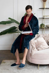 Fleece Bathrobe With Shawl Collar for Men From Lotus Linen