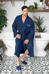 Waffle Kimono Spa Bathrobe for Men -  Absorbent, Lightweight From Lotus Linen