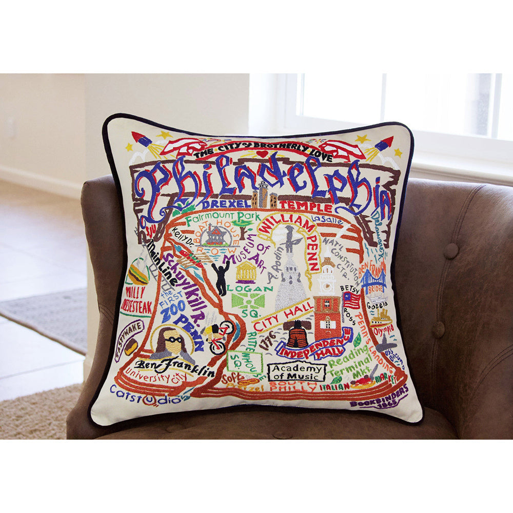 Philadelphia Hand-Embroidered Pillow from Quirks!