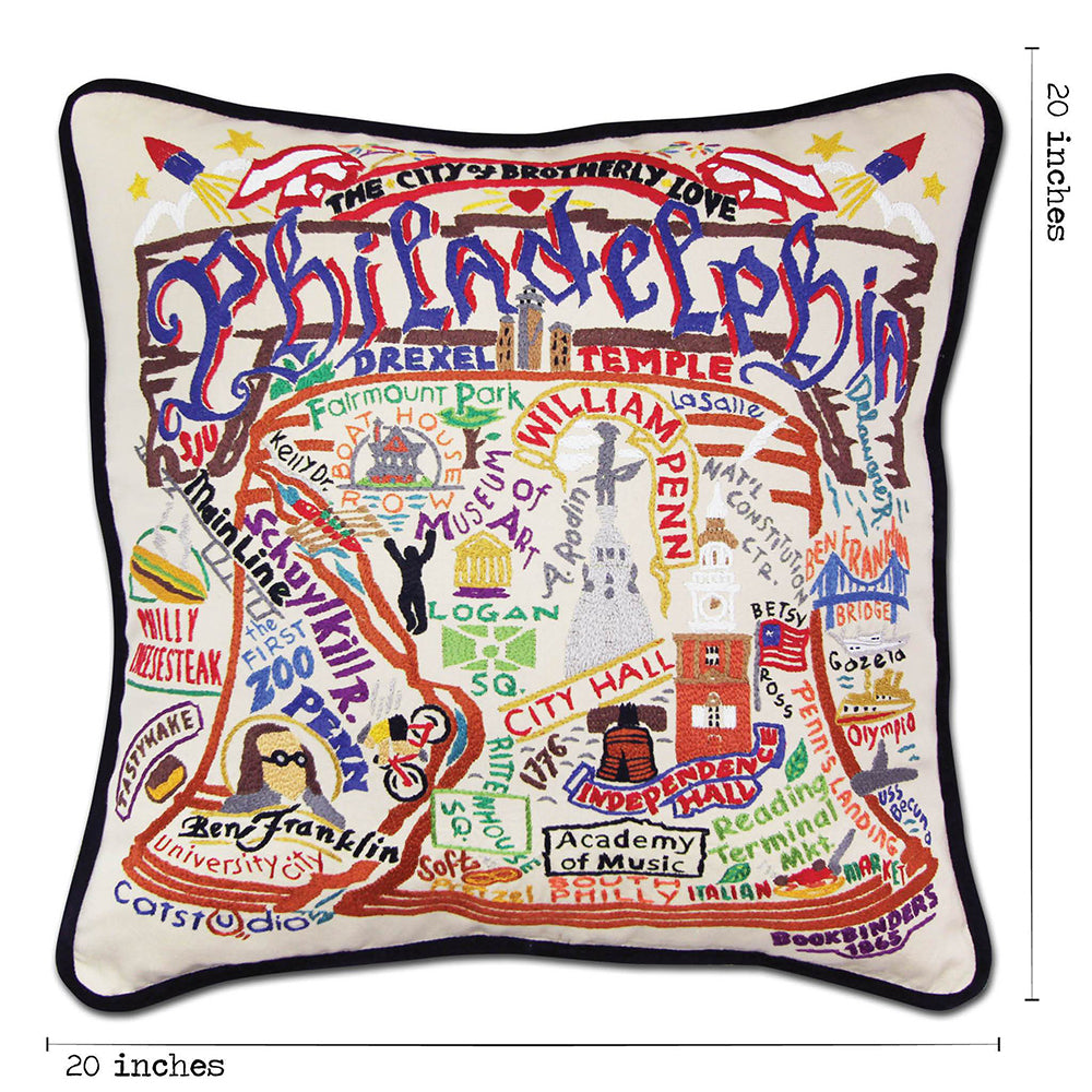 Philadelphia Hand-Embroidered Pillow from Quirks!