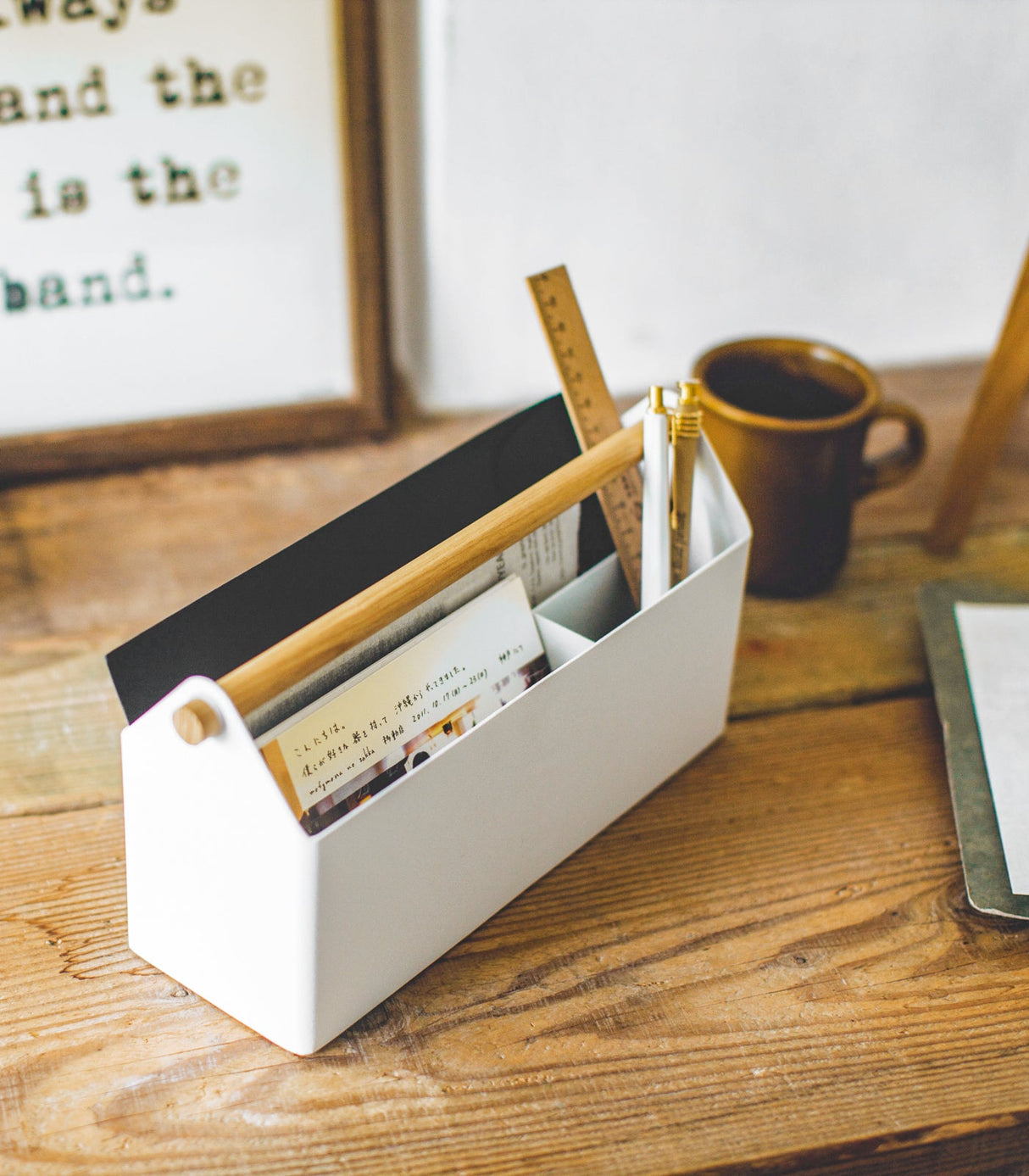 Pen + Desk Organizer - Two Sizes - Steel + Wood from Yamazaki Home