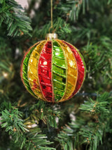 Red and Green Striped Ball Glass Christmas Ornament F07M7-35-LH76-23094 from Wizardi