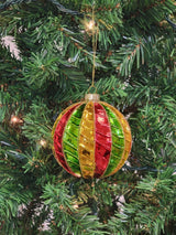 Red and Green Striped Ball Glass Christmas Ornament F07M7-35-LH76-23094 from Wizardi