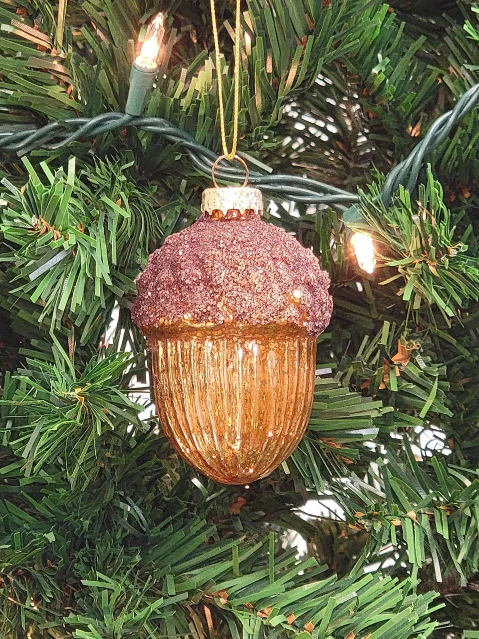 Orange Glitter Acorn Glass Christmas Ornament F07M7-18-LH76-23150 From Wizardi