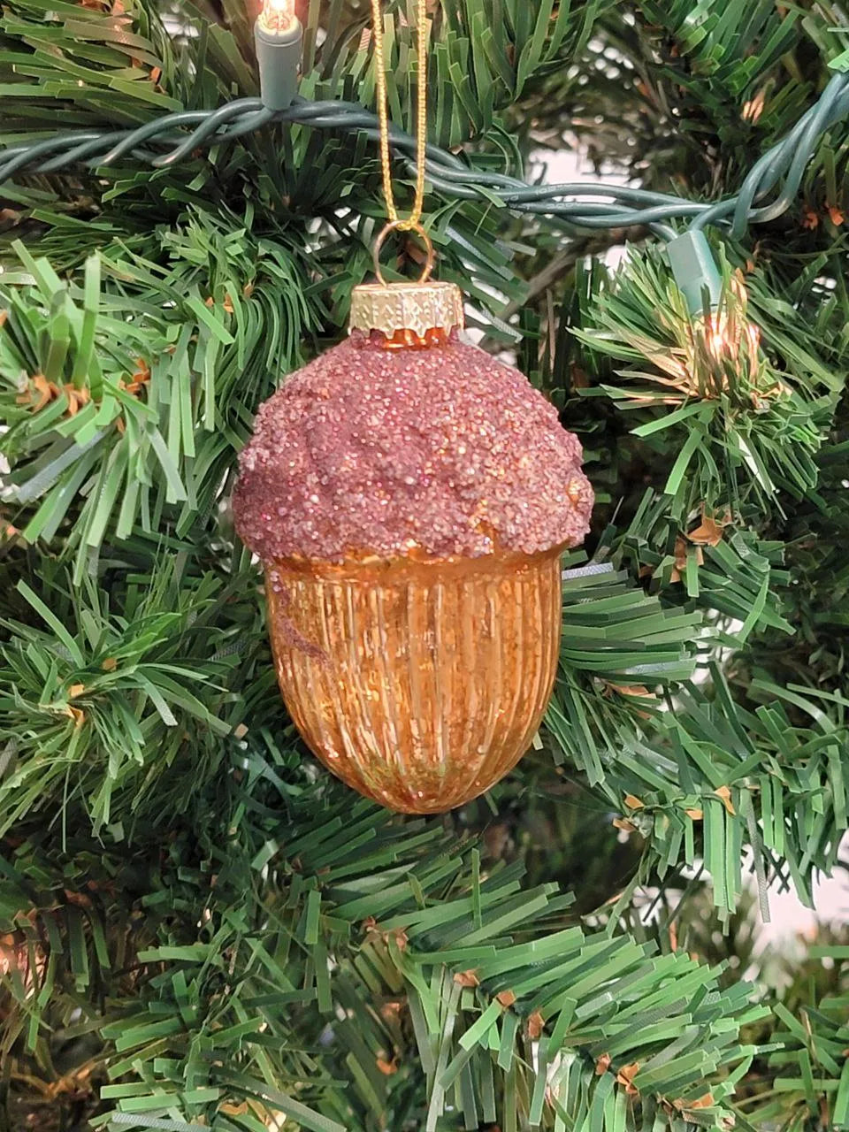 Orange Glitter Acorn Glass Christmas Ornament F07M7-18-LH76-23150 From Wizardi