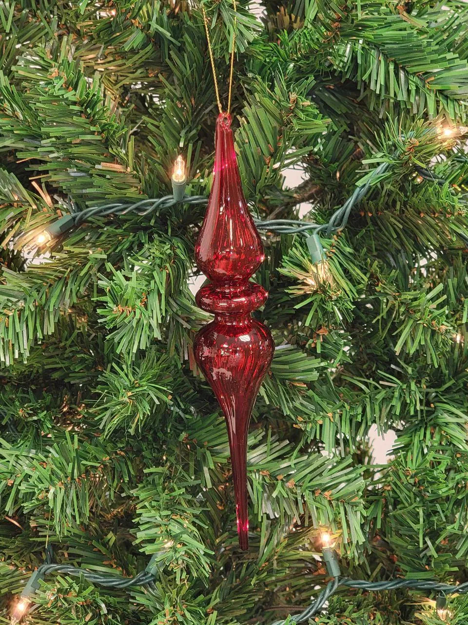 Red Elongated Finial Glass Christmas Ornament F07M7-1-LH76-23215 From Wizardi