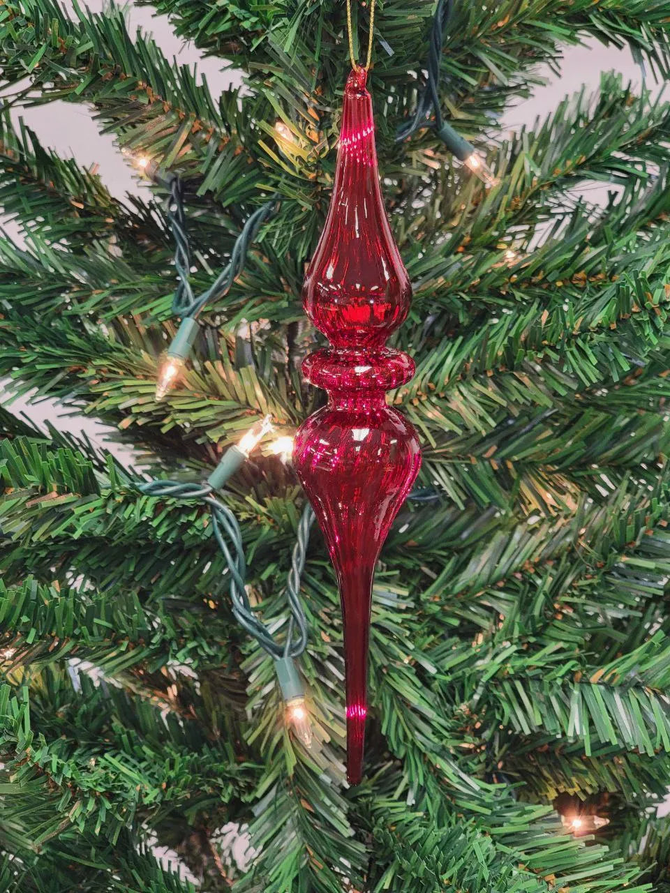 Red Elongated Finial Glass Christmas Ornament F07M7-1-LH76-23215 From Wizardi