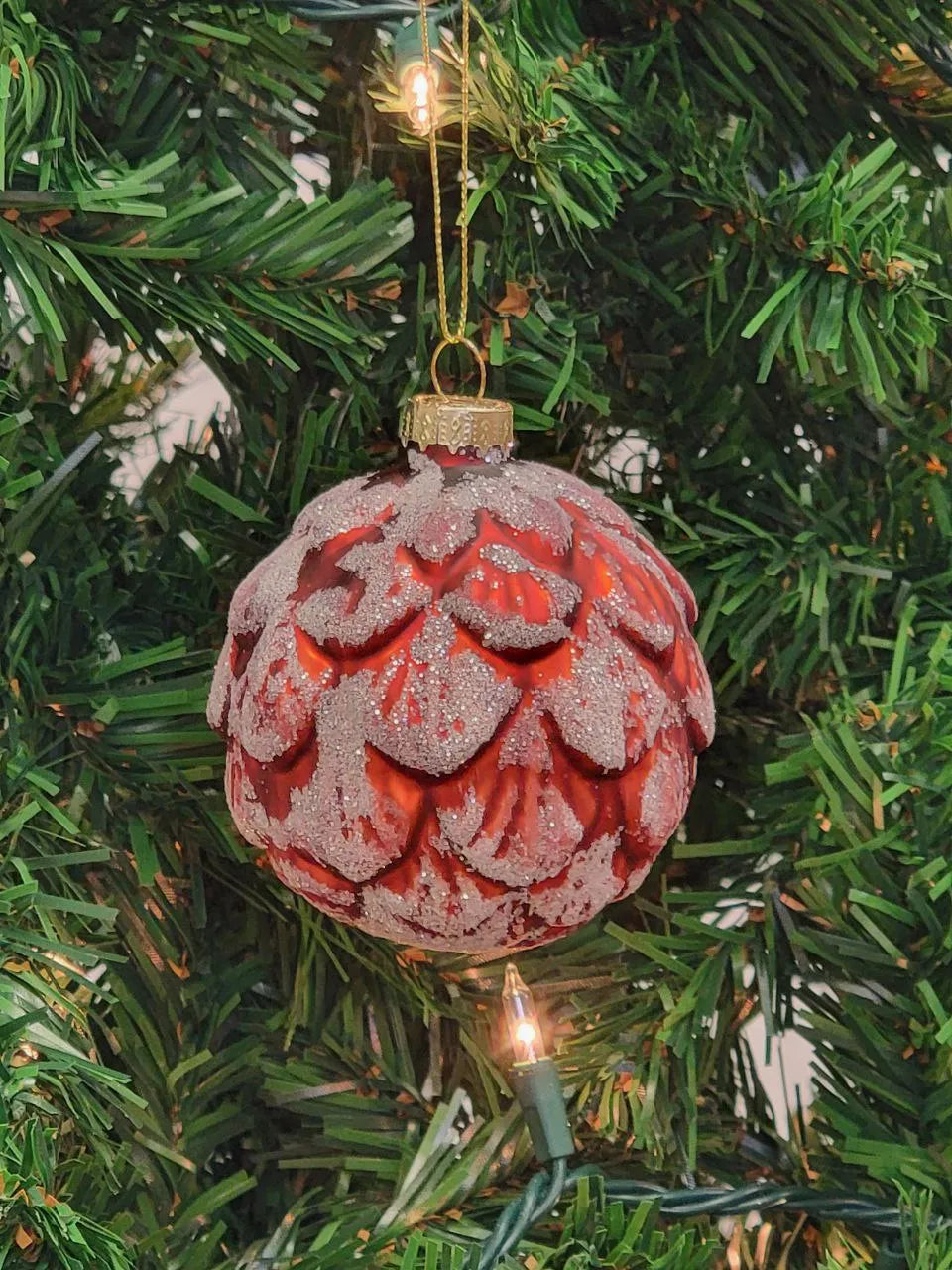 Red Pinecone-Shaped Glass Christmas Ornament F07M7-13-LH76-23148 From Wizardi