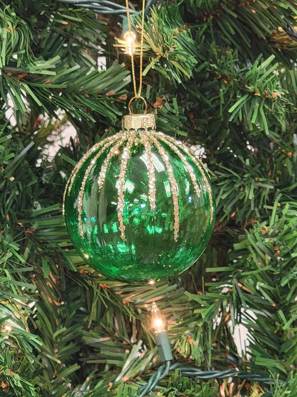 Green Diamond-Patterned Ball Glass Christmas Ornament F07M7-14-LH76-2285 from Wizardi