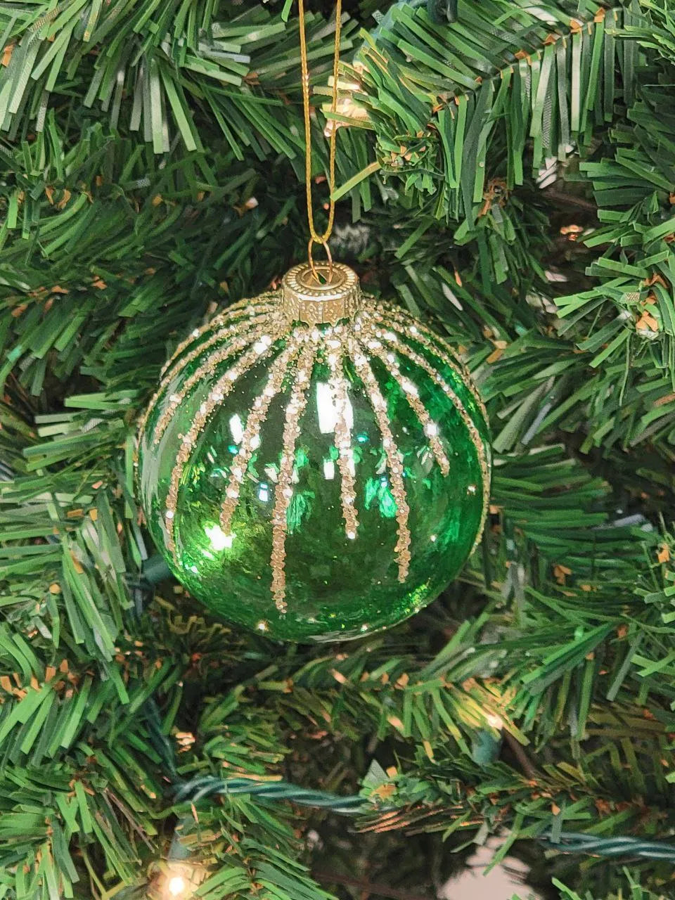 Green Diamond-Patterned Ball Glass Christmas Ornament F07M7-14-LH76-2285 from Wizardi