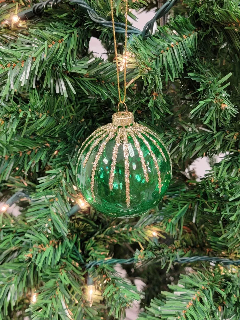 Green Diamond-Patterned Ball Glass Christmas Ornament F07M7-14-LH76-2285 from Wizardi