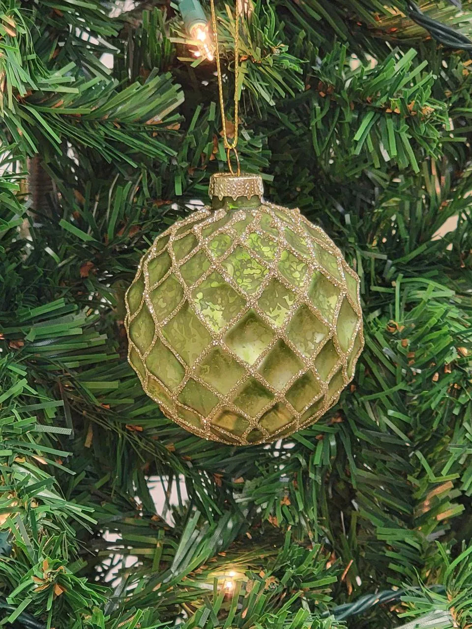 Green Glittered Ball Glass Christmas Ornament F07M7-7-LH76-23229 From Wizardi