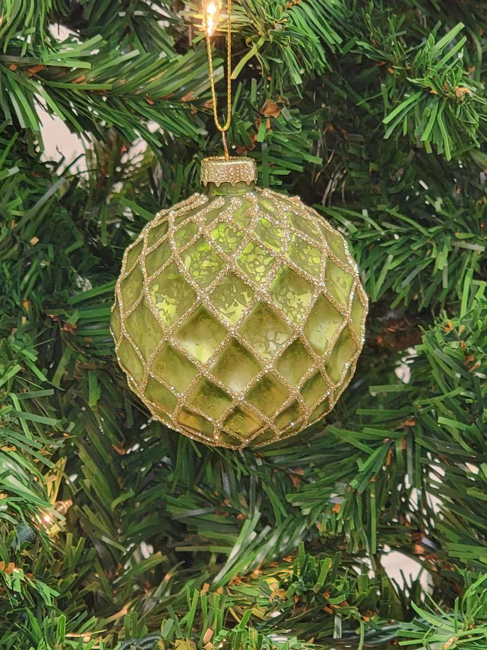Green Glittered Ball Glass Christmas Ornament F07M7-7-LH76-23229 From Wizardi