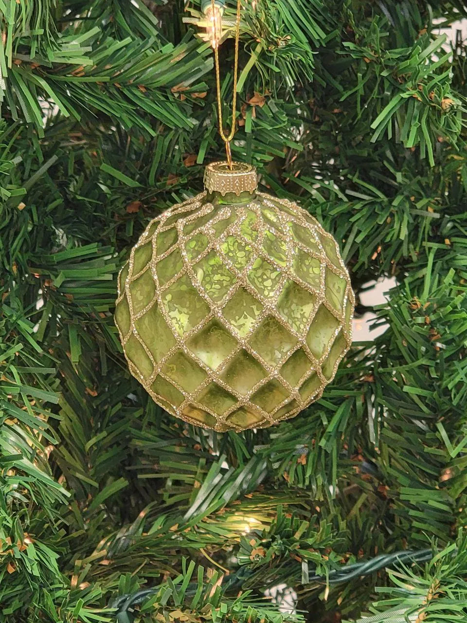 Green Glittered Ball Glass Christmas Ornament F07M7-7-LH76-23229 From Wizardi